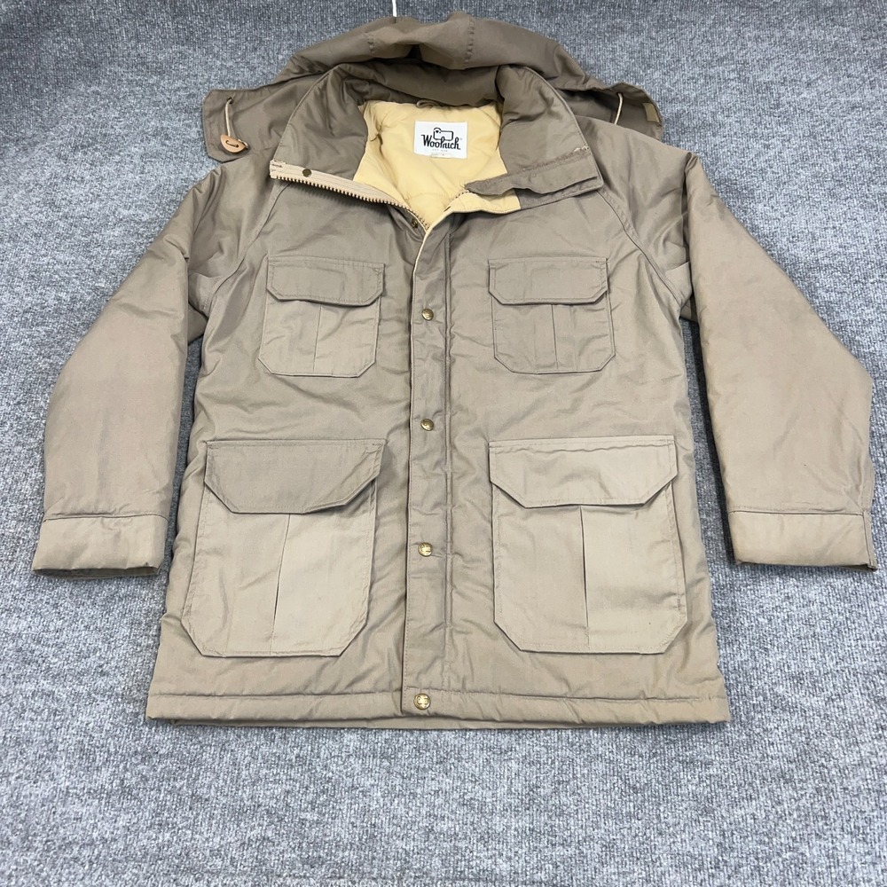 Vintage Woolrich Jacket Men's Medium Mushroom Beige‎ Insulated Hooded Parka Coat